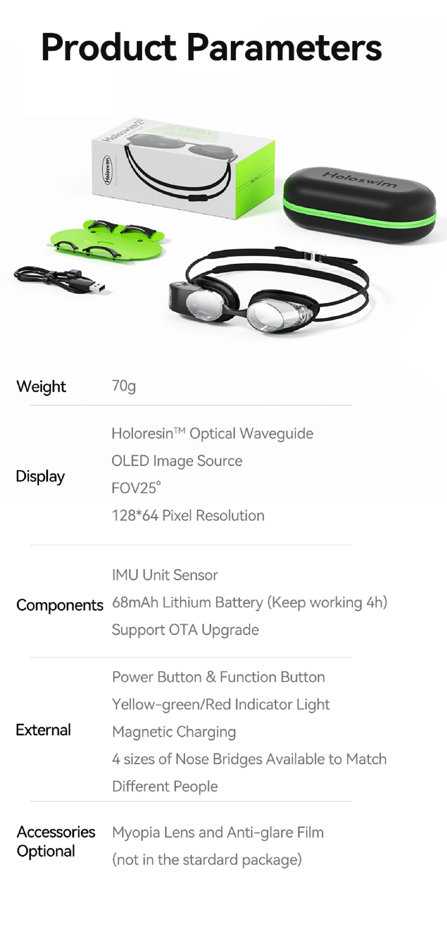 Óculos de Natação Inteligentes, com Métricas na Água, Antiembaçante e Fitness Tracker