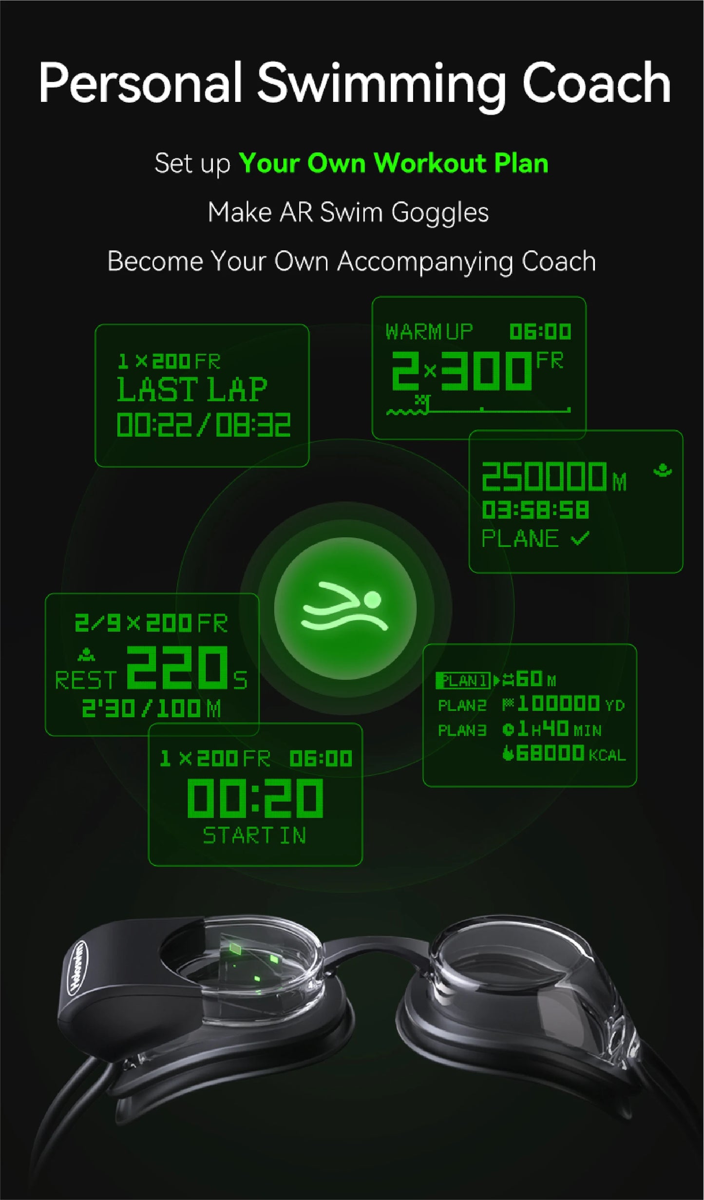 Óculos de Natação Inteligentes, com Métricas na Água, Antiembaçante e Fitness Tracker