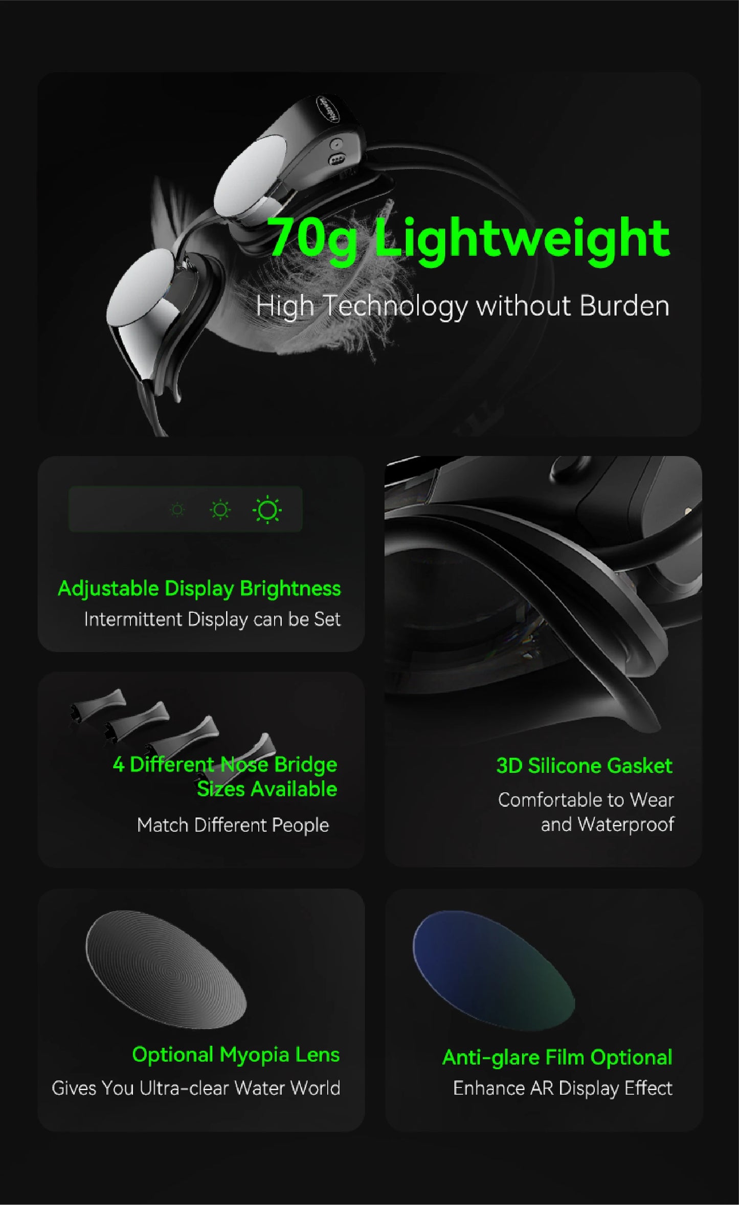 Óculos de Natação Inteligentes, com Métricas na Água, Antiembaçante e Fitness Tracker